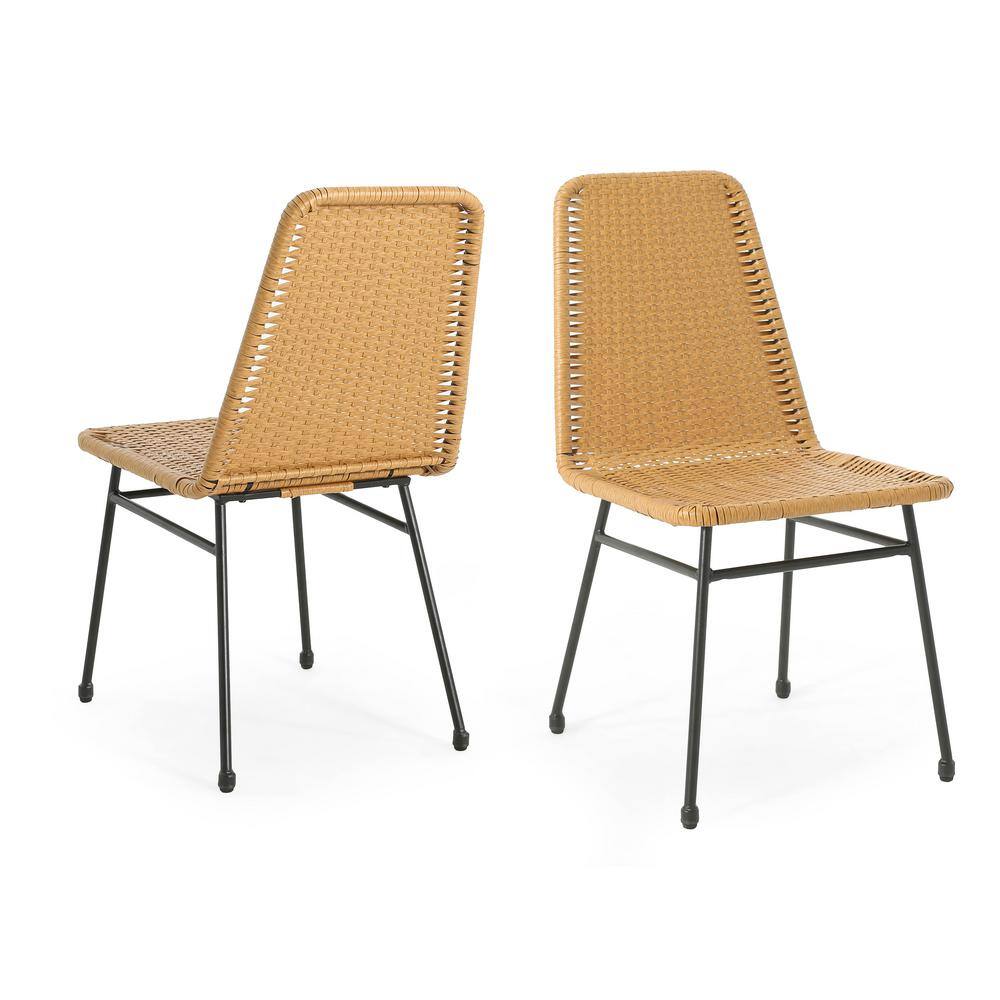 Light Brown PE Wicker Outdoor Dining Chair Set of 2