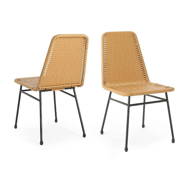 Unbranded Light Brown PE Wicker Outdoor Dining Chair Set of 2