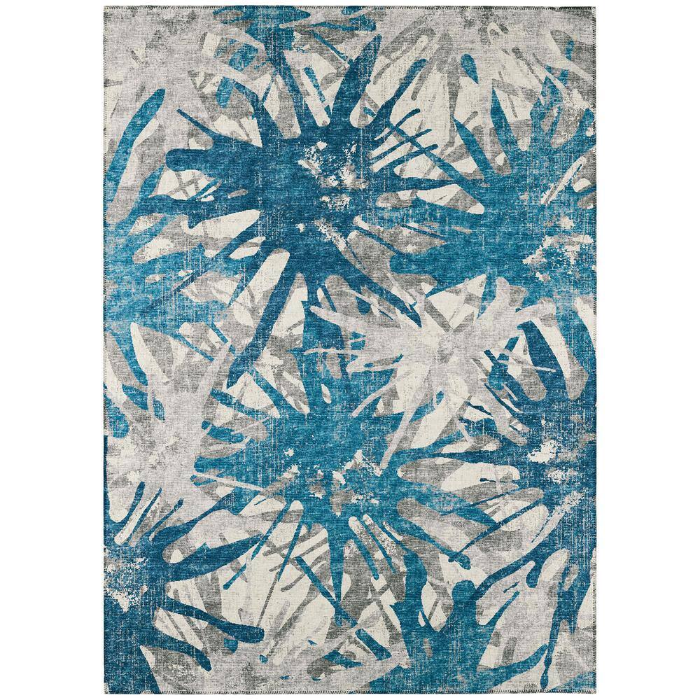 Bravado Blue 8 ft. x 10 ft. Geometric Indoor/Outdoor Washable Area Rug