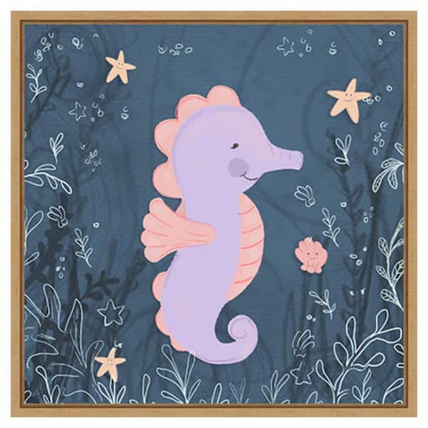 Amanti Art Seahorse and Turtle Blue, I by Hartworks 22 in. W x 22 in. H Canvas Float Frame in Brown