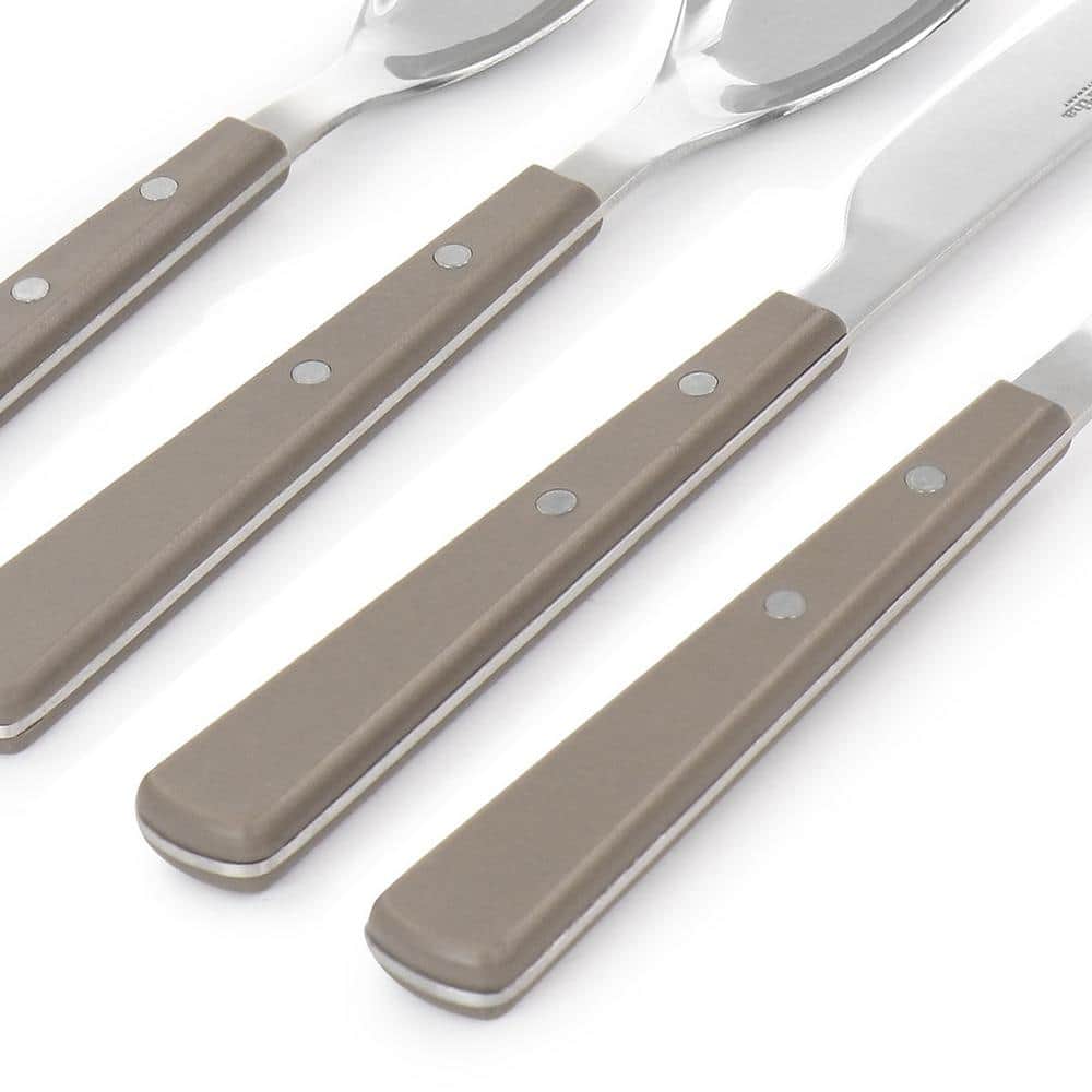 16-Piece Stainless Steel Flatware Set with Taupe Handles