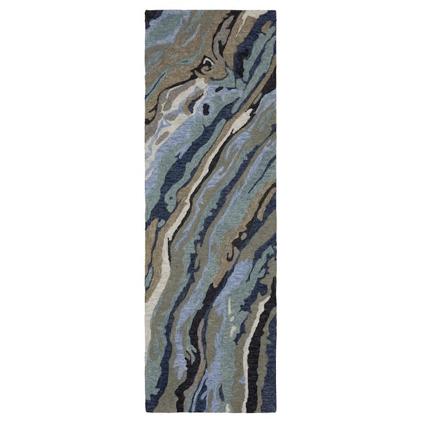 Keenan Blue 2 ft. x 8 ft. Contemporary Abstract Wool Mixed-Pile Hand-Tufted Indoor Runner Area Rug