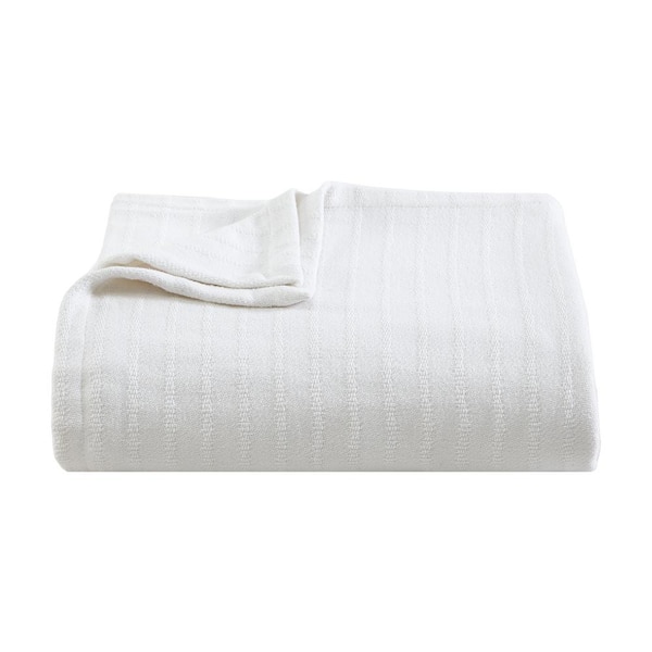 VERA WANG All Over Rib 1-Piece White Plain Weave Cotton King Blanket