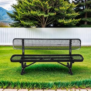 6 ft. Black Outdoor Metal Steel Bench with Backrest for Garden, Lawn