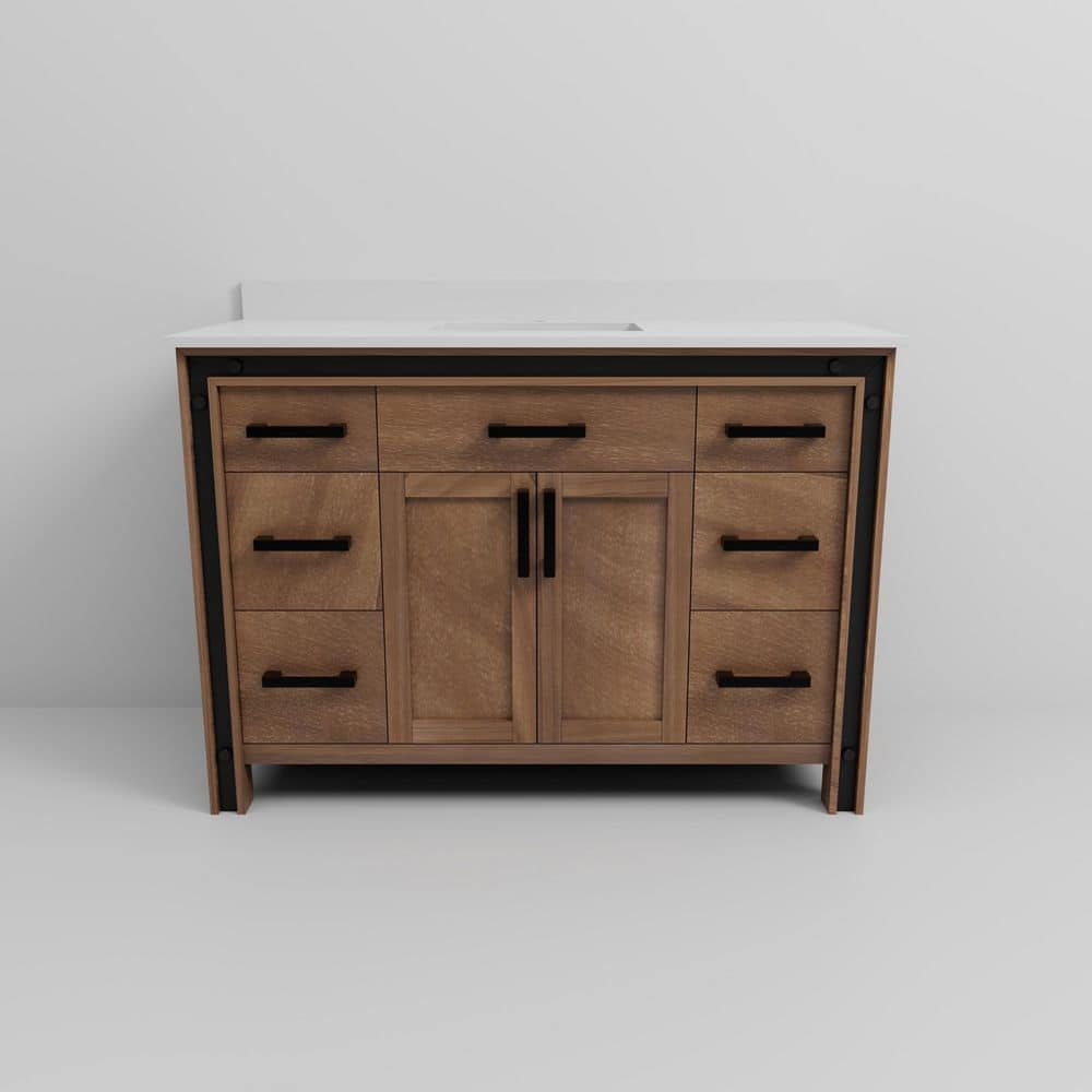 Ziva 48" Rustic Barnwood Single Sink Bathroom Vanity with White Quartz Top