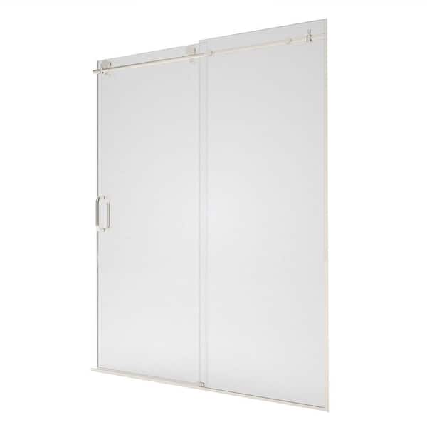 Echo 60 in. W x 76 in. H Sliding Semi-Frameless Shower Door in Brushed Nickel Finish with Clear Glass