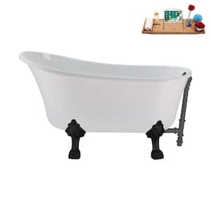51 in. Acrylic Clawfoot Non-Whirlpool Bathtub in Glossy White with Brushed GunMetal Drain And Matte Black Clawfeet