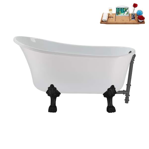 Streamline 51 in. Acrylic Clawfoot Non-Whirlpool Bathtub in Glossy White with Brushed GunMetal Drain And Matte Black Clawfeet