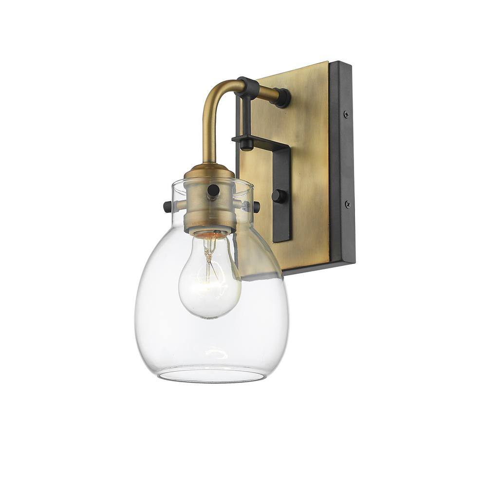 Kraken Matte Black and Olde Brass Finish Wall Sconce with Clear Glass Shade