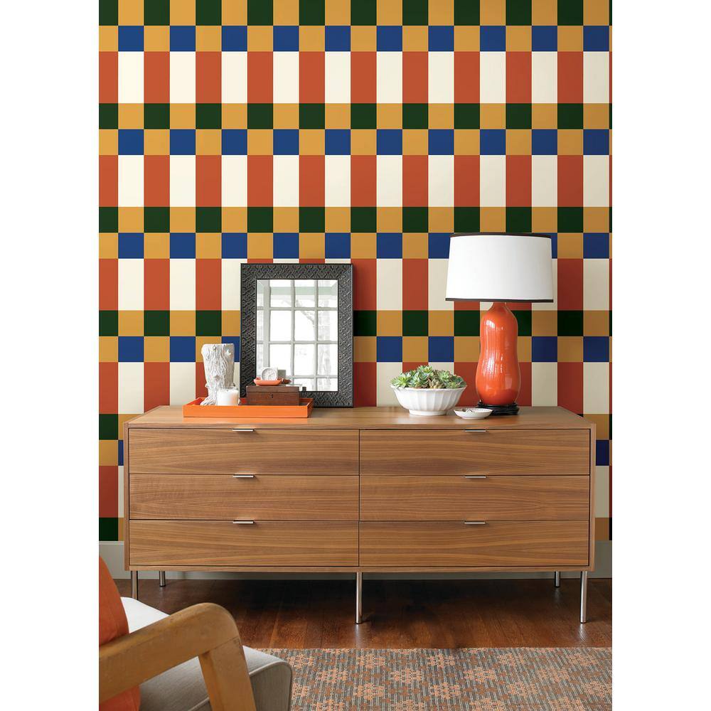 Auburn and Blue Geometric Peel and Stick Wallpaper