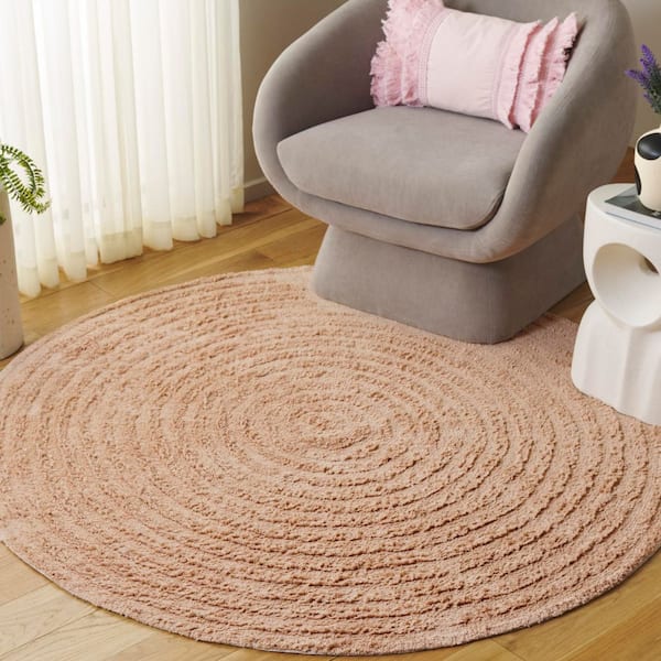 Easy Care 3 ft. x 3 ft. Pink Machine Washable High-Low Dendric Solid Round Area Rug