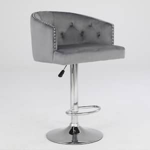 22.45 in. High Grey Back Metal Frame Cushioned Bar Stool with Fabric seat (Set of 2)