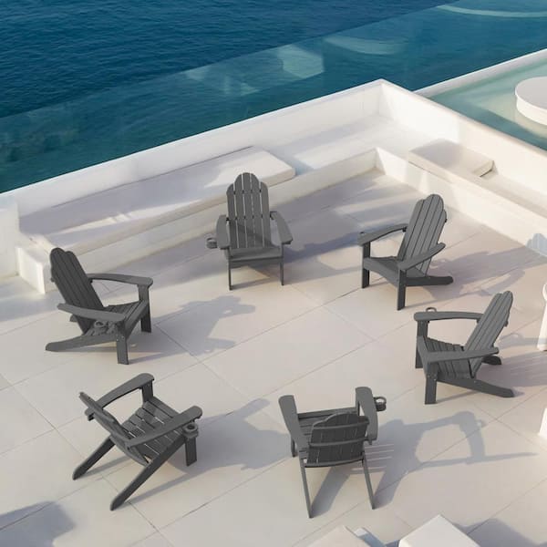 LUE BONA Phillida Dark Gray Recycled Plastic Weather Resistant Reclining Outdoor Adirondack Chair Patio Fire Pit Chair (4-Pack)