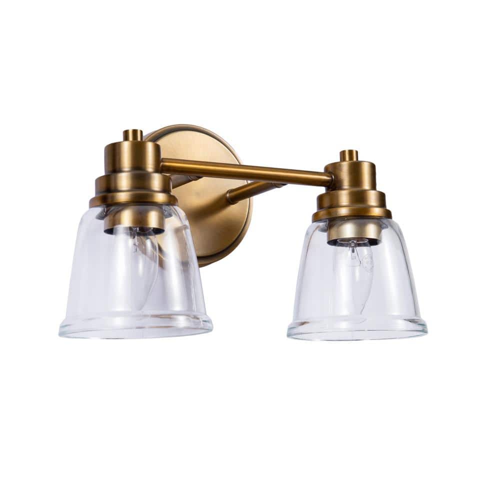 Warm Brass and Clear Glass 2-Light Vanity Fixture