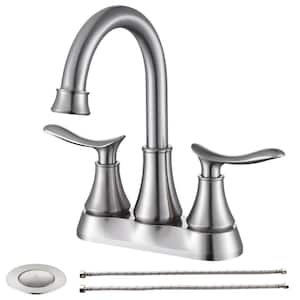Modern 4 in. Centerset Double-Handle High Arc Bathroom Faucet with Drain Kit Included in Brushed Nickel