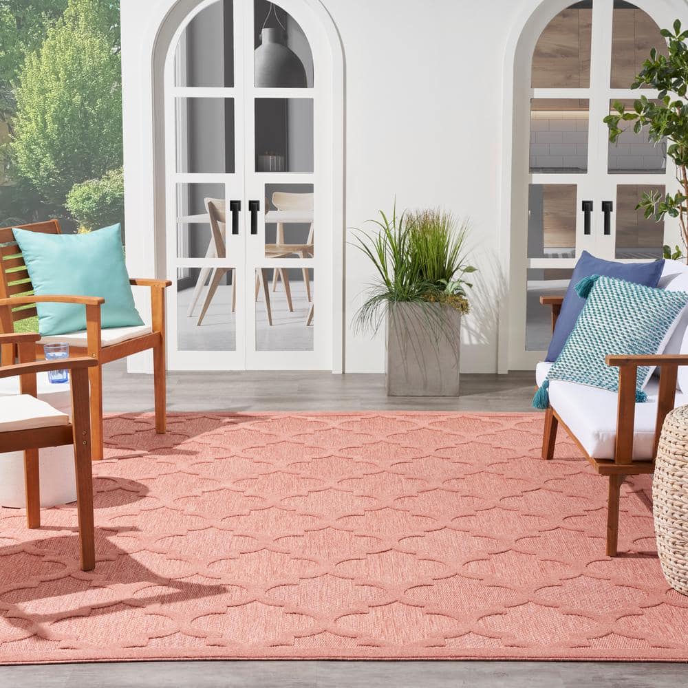 Coral and Orange Trellis 9' x 12' Synthetic Area Rug