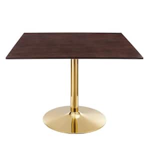 Verne 40 in. Square Dining Table Cherry Walnut Wood Top with Gold Metal Base