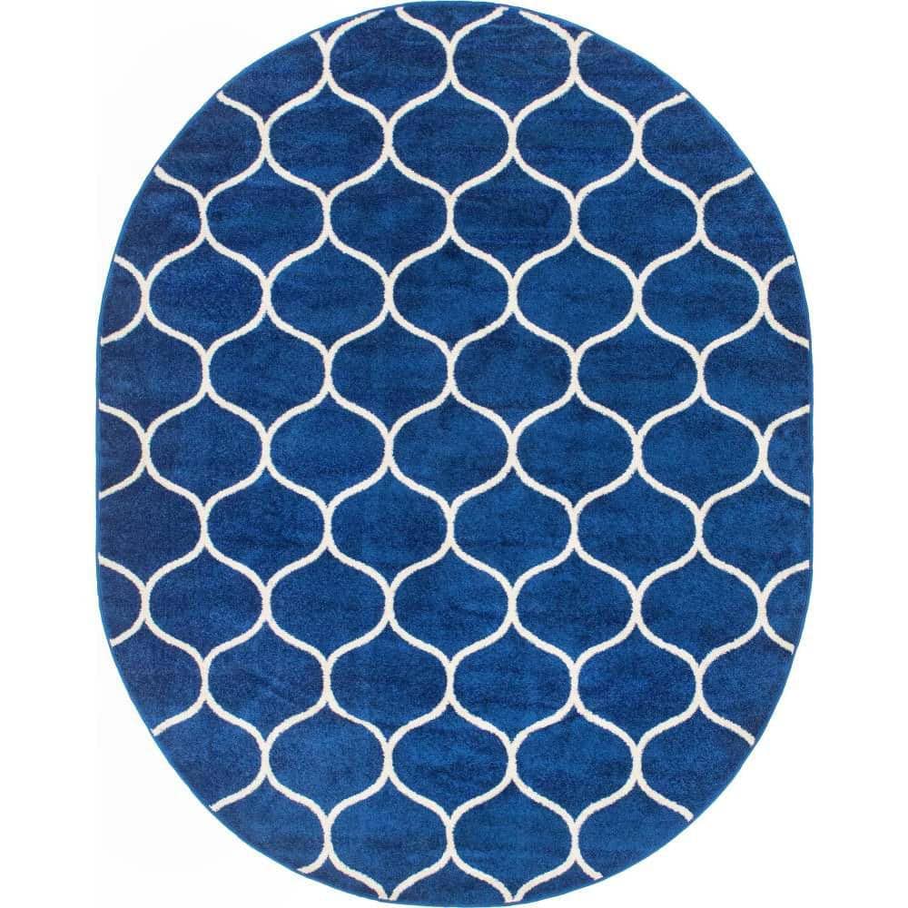Trellis Frieze Rounded Navy Blue 7 ft. 10 in. x 10 ft. Area Rug price history on PriceWatchPro