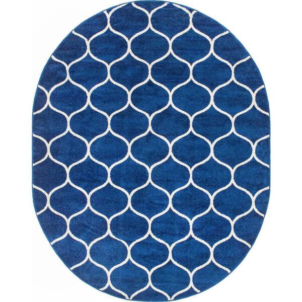 Trellis Frieze Rounded Navy Blue 7 ft. 10 in. x 10 ft. Area Rug