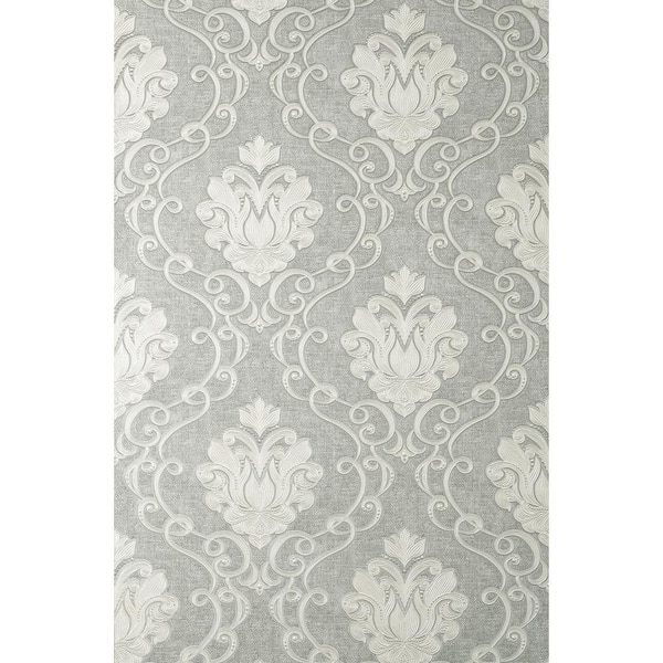 Fine Decor Florentine Grey Damask Textured Non-pasted Vinyl Wallpaper