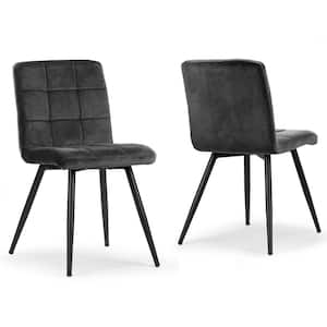 Set of 2 Anika Black Velvet Dining Chair with Stitching and Black Metal Legs