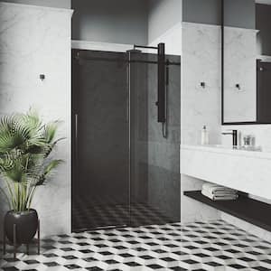 Elan 56 to 60 in. W x 74 in. H Sliding Frameless Shower Door in Matte Black with 3/8 in. (10mm) Black Tint Glass