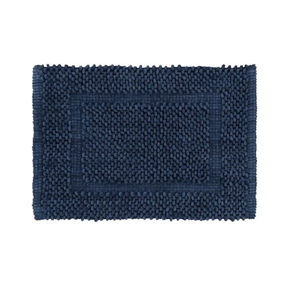 Jean Pierre NEW YORK Sophie Border Dark Blue 17 in. x 24 in. Cotton Textured Bath Mat