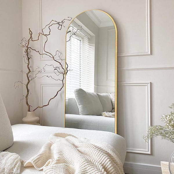 Sxiawe 22 in. W x 65.2 in. H Modern Arched Aluminum Frame Gold Standing/Floor Standing Full-length Mirror