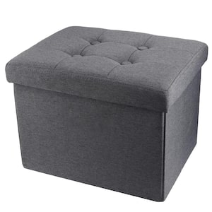 Foldable Foot Rest Wood Outdoor Ottoman with Storage and Gray Cushion