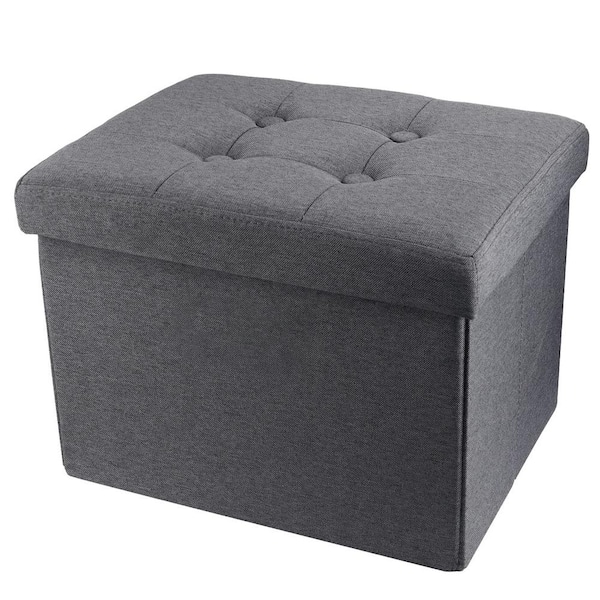 Oyezvary Foldable Foot Rest Wood Outdoor Ottoman with Storage and Gray Cushion