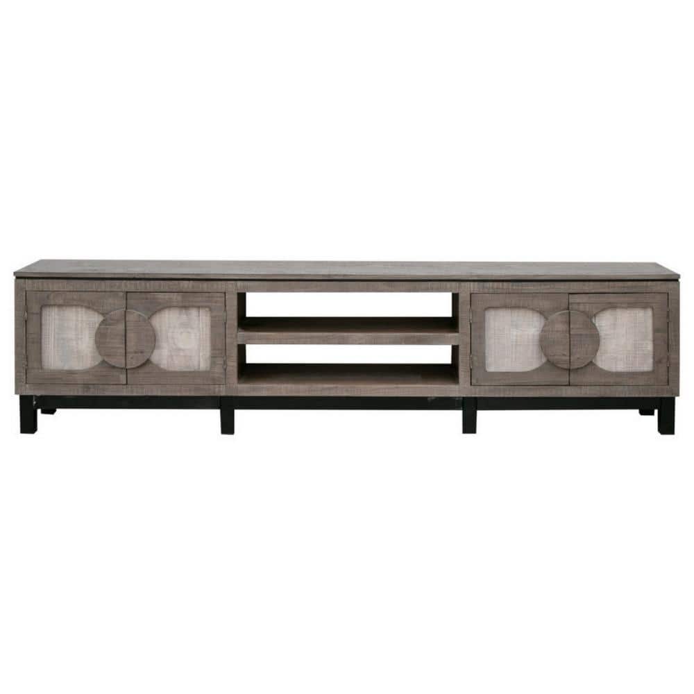 Benjara 92.5 in. Gray Wood TV Stand Fits TVs up to 88 Inch in. with 2