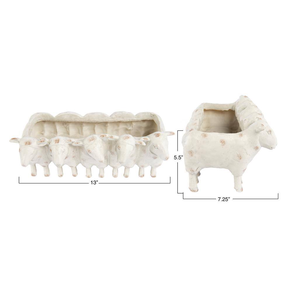 Farmhouse White Resin Sheep Figurine Planter, 13 in