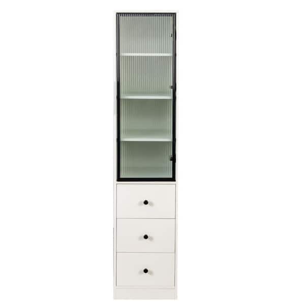 15.75 in. W X 15.75 in. D X 70.87 in. H White Storage Cabinet W/3-Shelves And 3-Drawers For Kitchen,Bathroom,Living Room