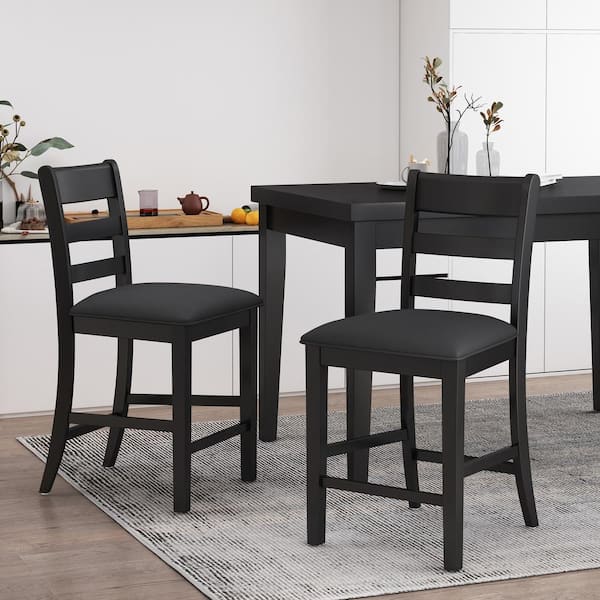 Woodbine 41.25 in. Black Upholstered Counter Stool (Set of 2)