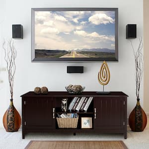 58 in. W TV Stand Entertainment Media Center for TV's up to 65 in. with Storage Cabinets Brown