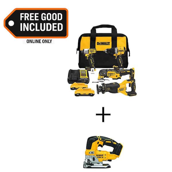 20V MAX Lithium-Ion Cordless 4-Tool Combo Kit and 20V XR Cordless Brushless Jigsaw with (2) 4 Ah Batteries and Charger