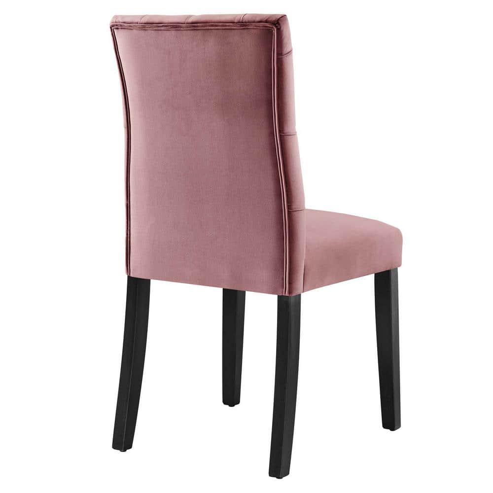 Dusty Rose Velvet Curvy Tufted Side Chair with Wood Legs