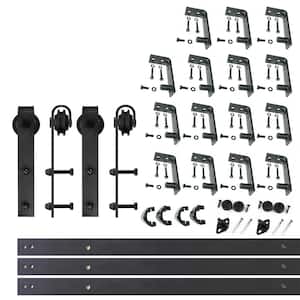 18 ft./216 in. Black Rustic Ceiling Mount Non-Bypass Sliding Barn Door Track and Hardware Kit for Double Doors