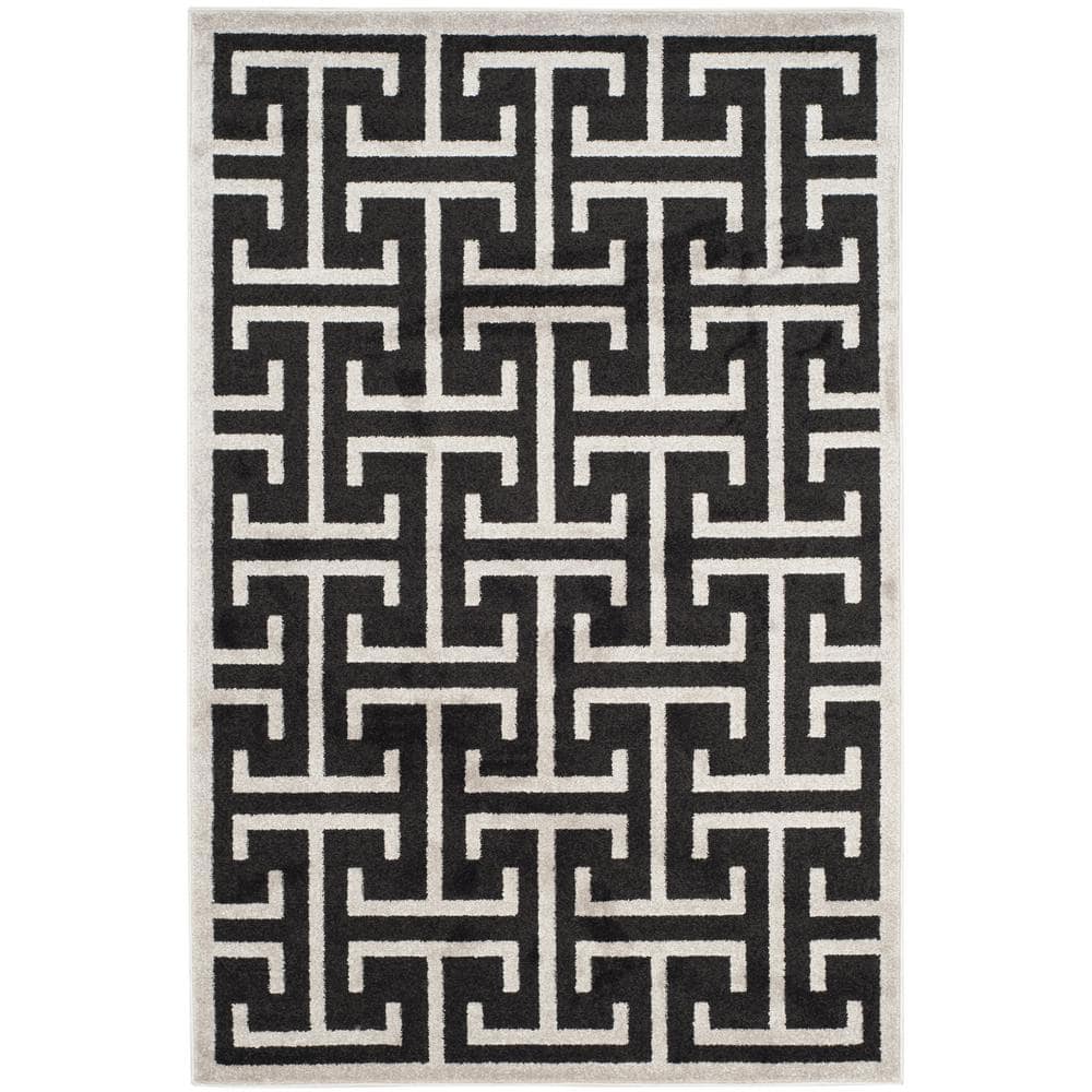 Anthracite and Light Grey Geometric 4' x 6' Area Rug