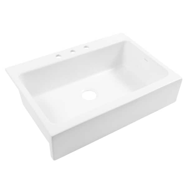 Josephine 34 in. 3-Hole Quick-Fit Farmhouse Apron Front Drop-in Single Bowl Matte White Fireclay Kitchen Sink