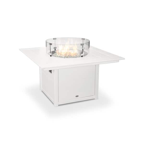 POLYWOOD White Square 42 in. Plastic Propane Outdoor Patio Fire Pit Table