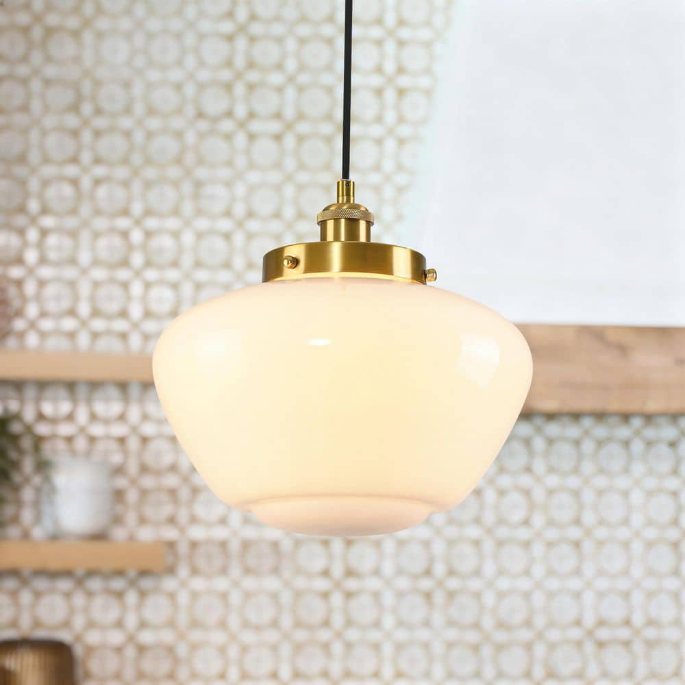 Boatner 11.8 in. 1-Light Modern Mid-Century Brushed Brass Frosted Glass Globe Pendant Light price history on PriceWatchPro