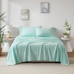 Micro Fleece 4-Piece Aqua Polyester King Sheet Set