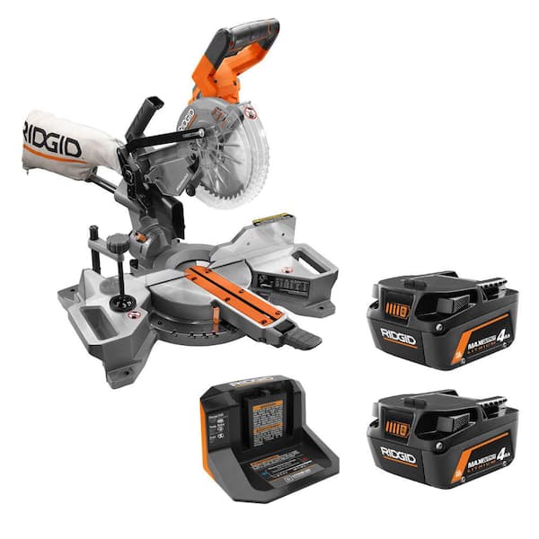 18V Miter Saw with Kit with (2) 4.0 Ah MAX Output Batteries and Charger with 18V Brushless Sliding Miter Saw