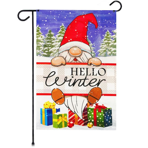 1 ft. x 1.5 ft. Polyester Hello Winter Gnome Gifts 2-Sided Garden Flag Printed Blockout