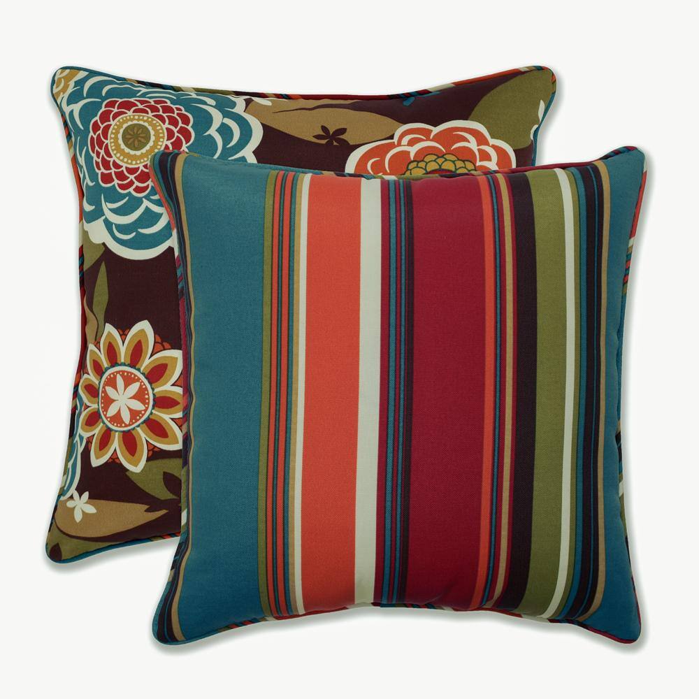Annie Reversible Floral and Striped Outdoor Throw Pillows Set