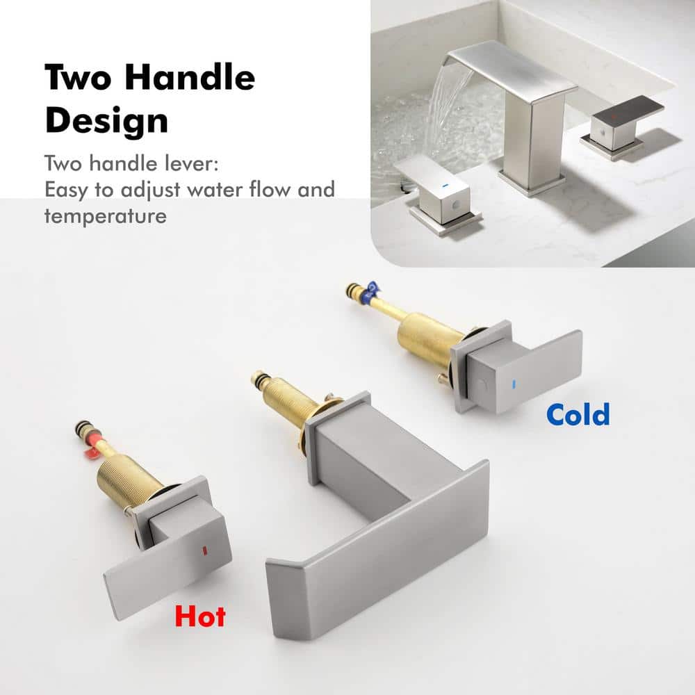Brushed Nickel 8-Inch Widespread Waterfall Bathroom Faucet