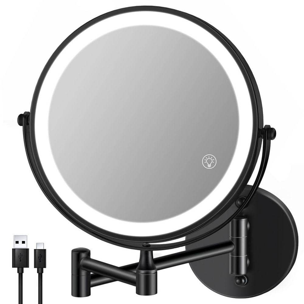 8.5 in. W x 8.5 in. H Round 1X/10X Magnify 3-Colors LED Wall-Mount Bathroom Makeup Mirror with Battery in Black price history on PriceWatchPro