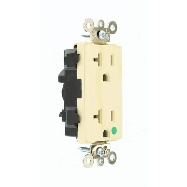 Decora Plus 20 Amp 125 V Lev-Lok Modular Hospital Grade Duplex Outlet/Receptacle, Ivory (1-Pack) M1636-HGI
