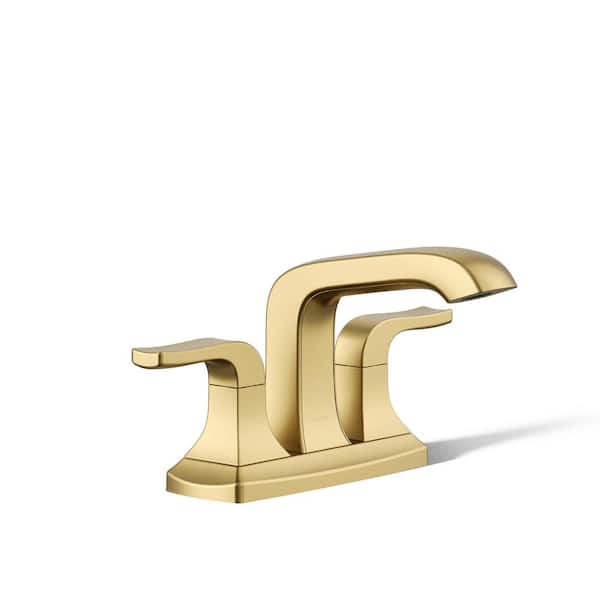 KOHLER Rubicon 4 in. Centerset Double Handle Bathroom Faucet in Vibrant Brushed Moderne Brass